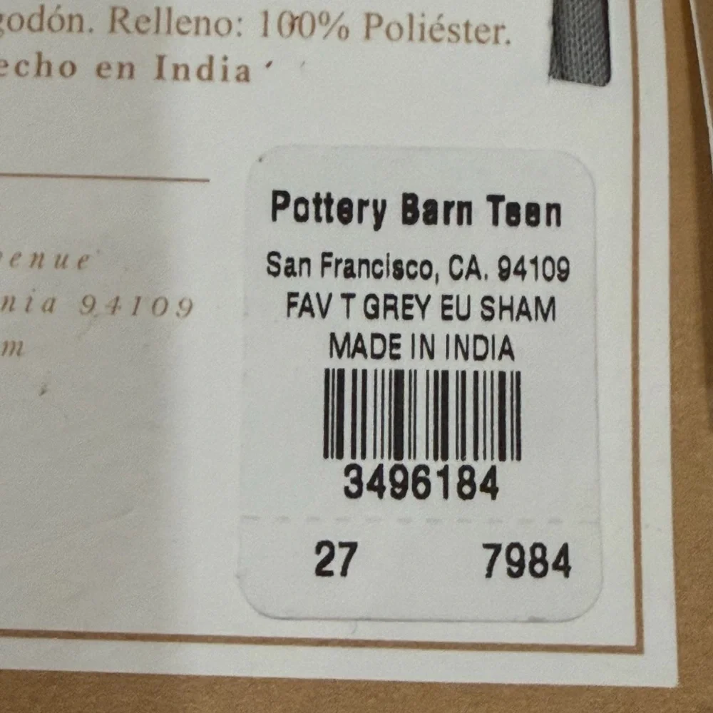 Pottery Barn Teen Favorite T Grey Euro Sham Set Of Two NWT New
